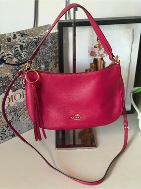Coach Bright Pink Pebbled Leather Shoulder & Crossbody Bag